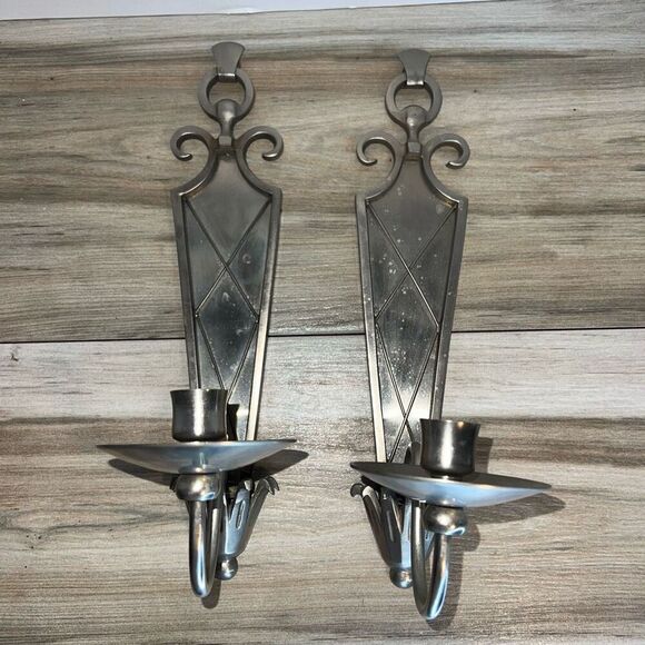 The Bombay Co Wall Sconces Candle Holder Reflective Ornate Metal Art Deco Set 2 - Picture 1 of 8